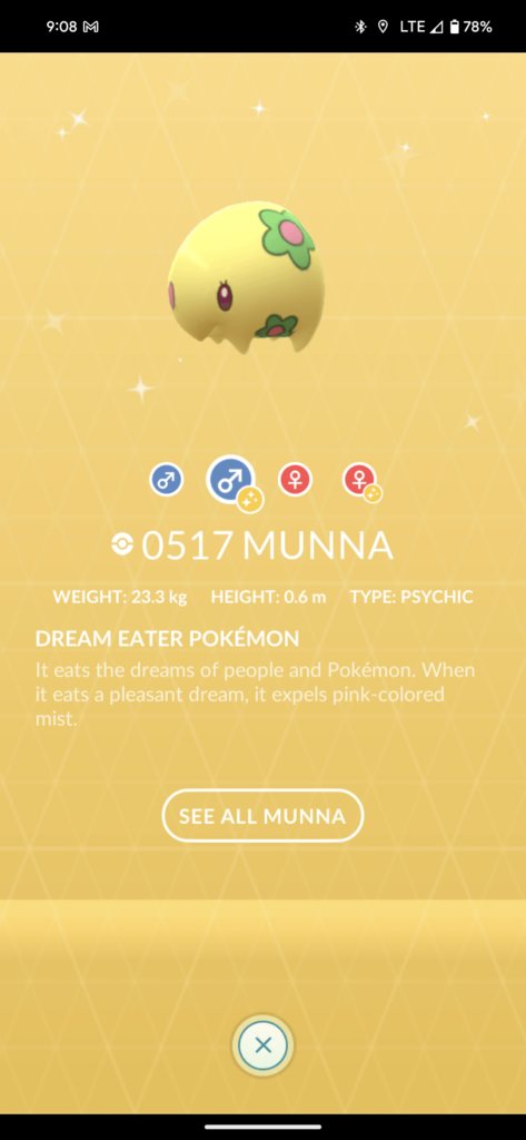 I instantly regret evolving my shiny Munna 😕...