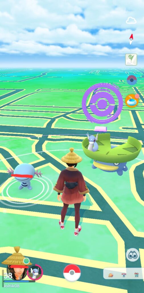 My Dratini resting on a wild Lotad