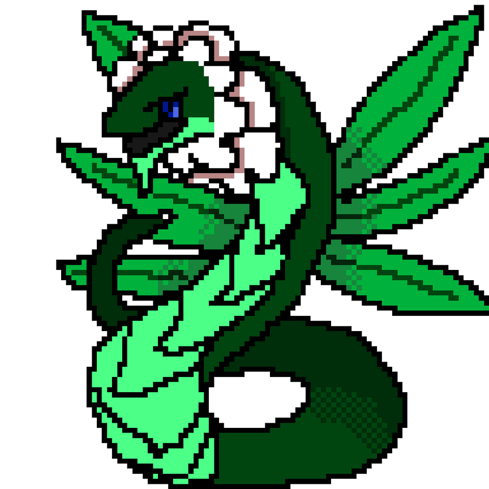 Gardwyrm, A Third Stage Grass/Dragon Starter. Feedback Appreciated! (White petals is female, Red is Male)