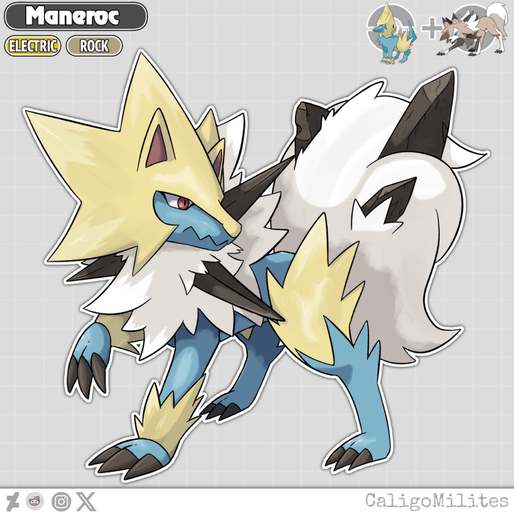 Pokemon Fusion Manectric and Lycanroc Midday Form Pokemon Fakemon