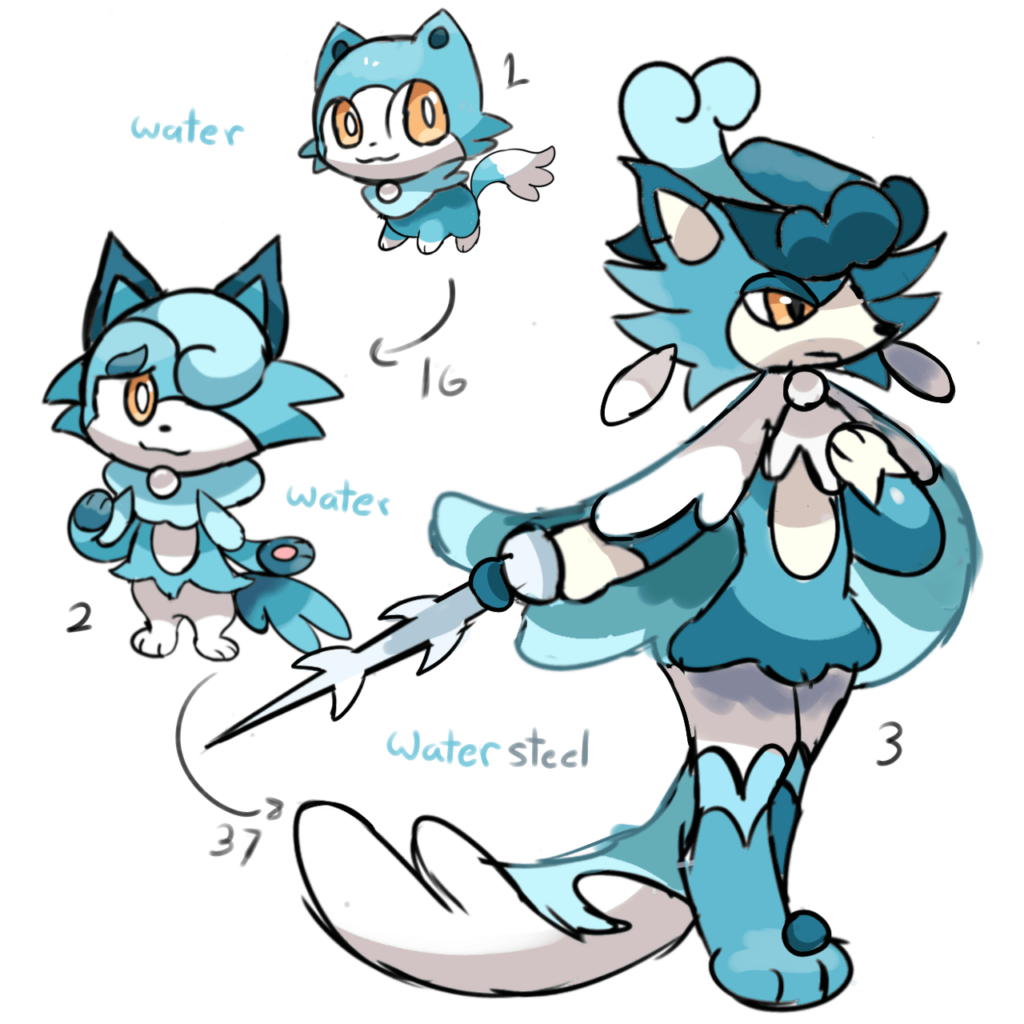Maorain, Sealine, And Soverrain!!

Based off cats (ofc..), fencers, swordsplay, and the cape and tail that Soverrain has is based off ocean waves >_O
