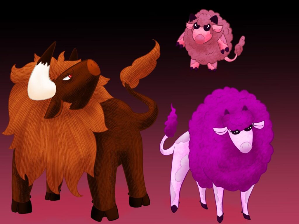 Ancient Tauros and Miltank Fakemon! Normal/Fighting male. Normal/Fairy female. I call them Munroch and the baby form is called Calfmmon!