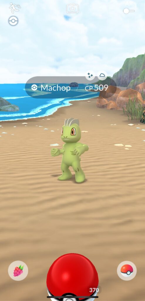 Shiny Machop looks so good on the new beach biome background 😍