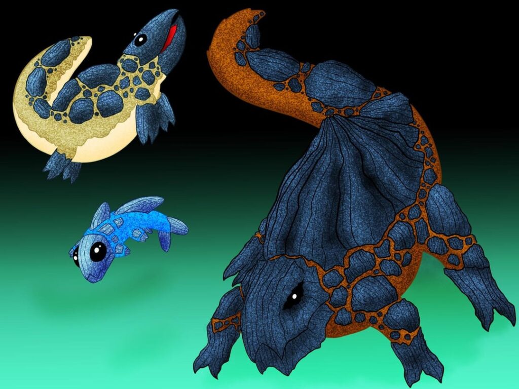 Tiktaalik Fakemon!: Stage1: Water Type, Stage2: Water/Rock Type, and Stage3: Rock/Ground Type! Based on animals evolving from the Ocean to Land!