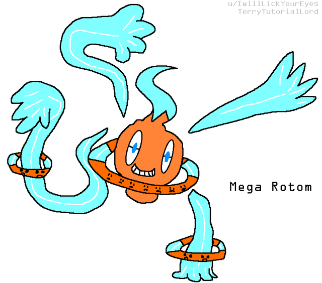 Made a design for Mega Rotom, including a shiny. Ignore the bland background, I'm bad at designing backgrounds. (I presume I used the right flair...) (More Details about it in the comments!)