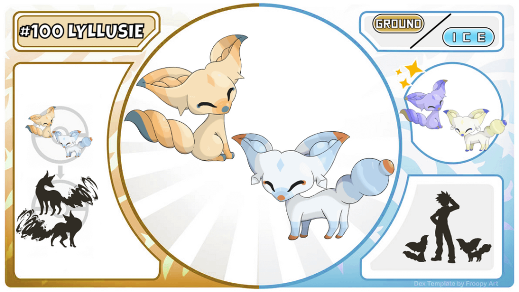 Chilean Pokedex - Lyllusie: Inspired by the 3 types of Chilean foxes (culpeo, chilla and chilote), you can find 2 variations of this pokemon in the A'hue Region, in the desert north there is the ground type variation and in the cold south ice there is the type variation is found