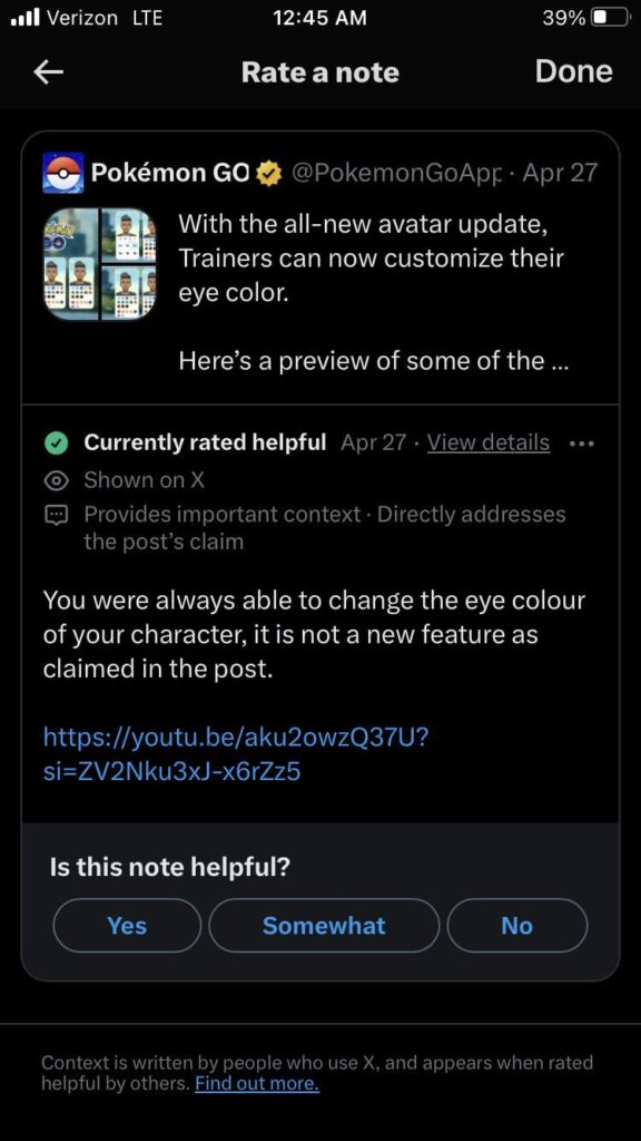 Even community notes hates Niantics Avatar Update