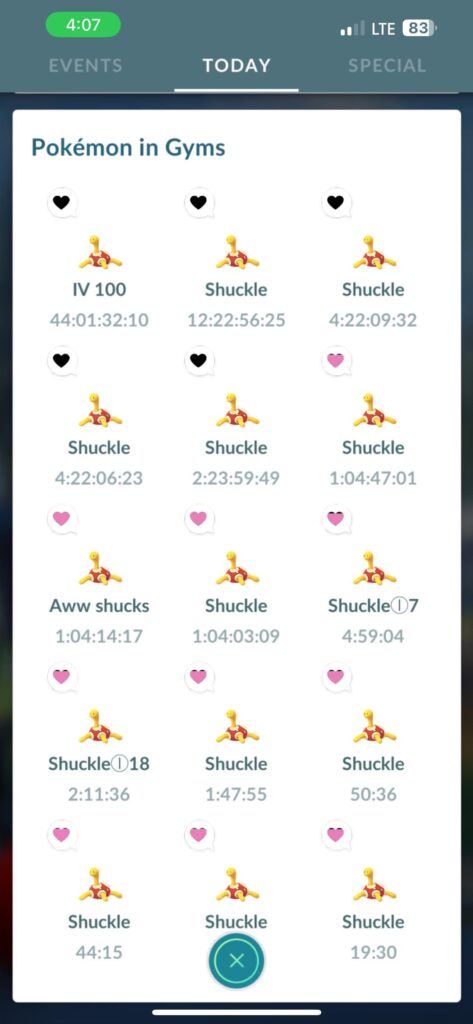 A gym for every shuckle and a shuckle for every gym