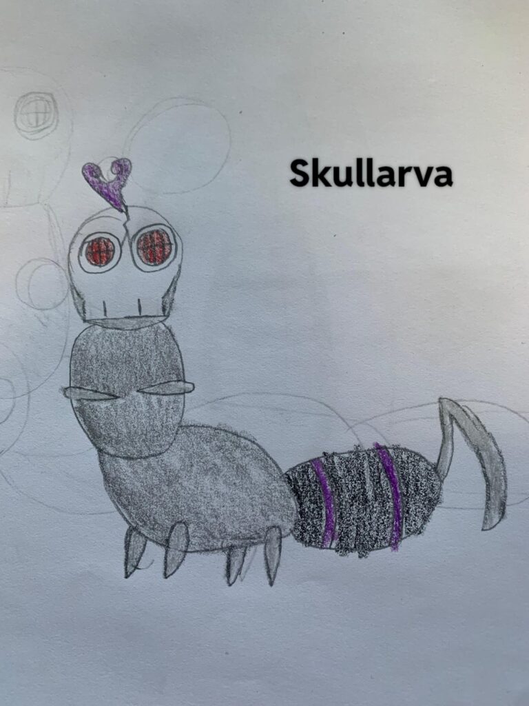 Meet Skullarva, Cotomb, and Thanatoth (Original Content Hand Drawn and Colored by Me)