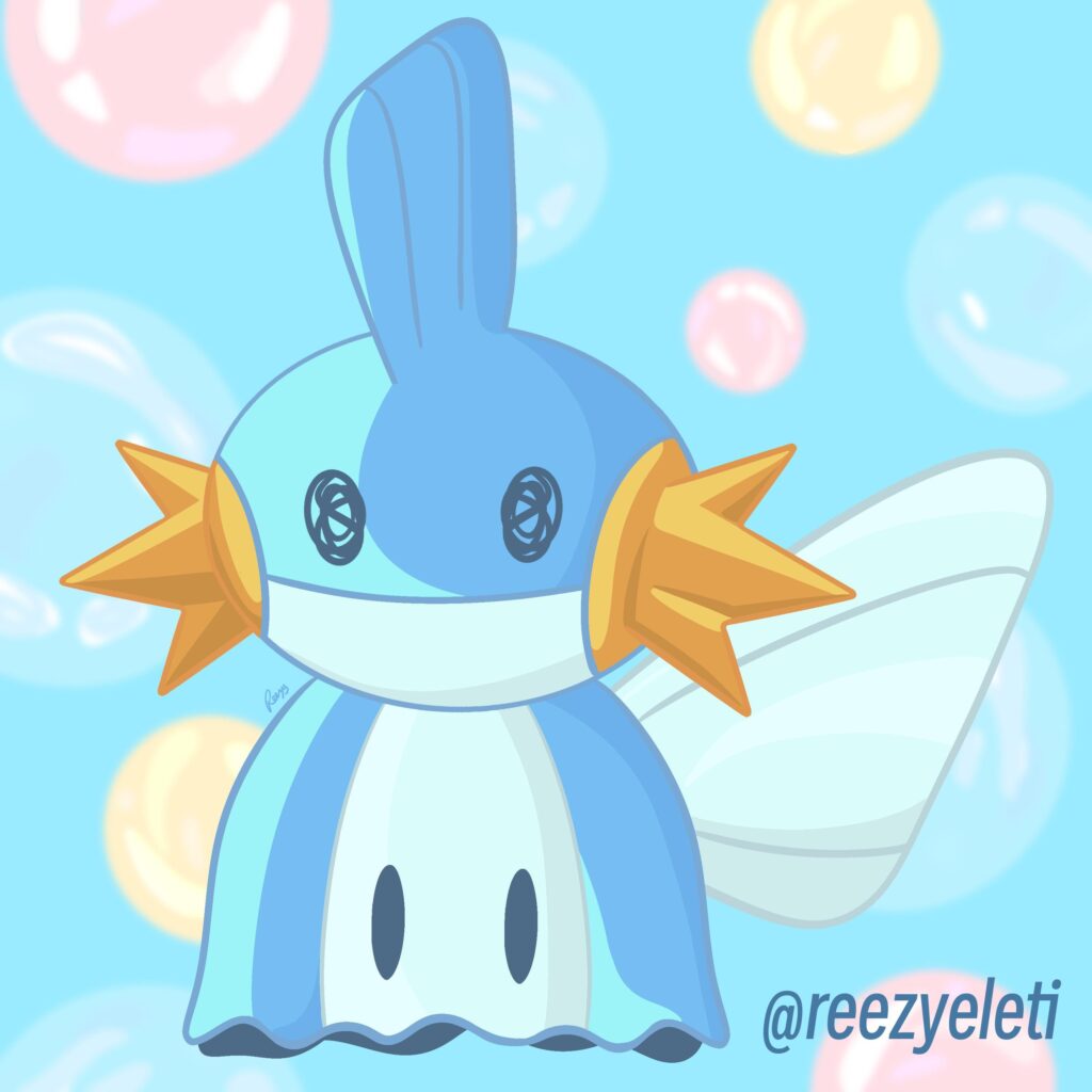 🧡💙Mudkip Mimikyu💙🧡 Did a poll on Reddit to see what water type starter people would want to see made into a Mimikyu! Mudkip was the winner! 🫧