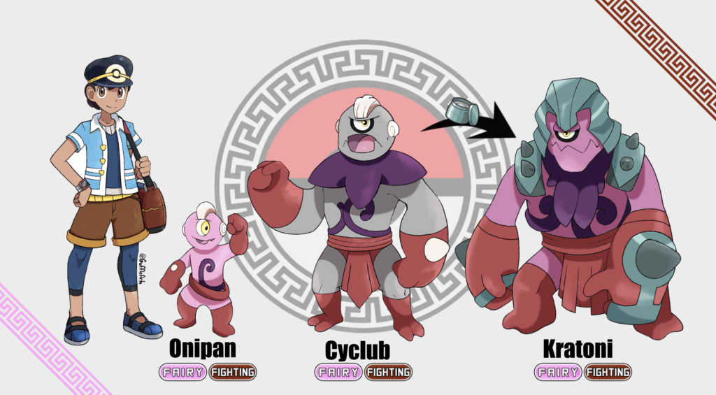 Introducing the Cyclops Pokémon, a bulky and offensive Fairy/Fighting type. This is a redesign I did from an earlier concept from my Fakémon Greece Region. This fakémon is inspired by Cyclops and Pankration fighters.