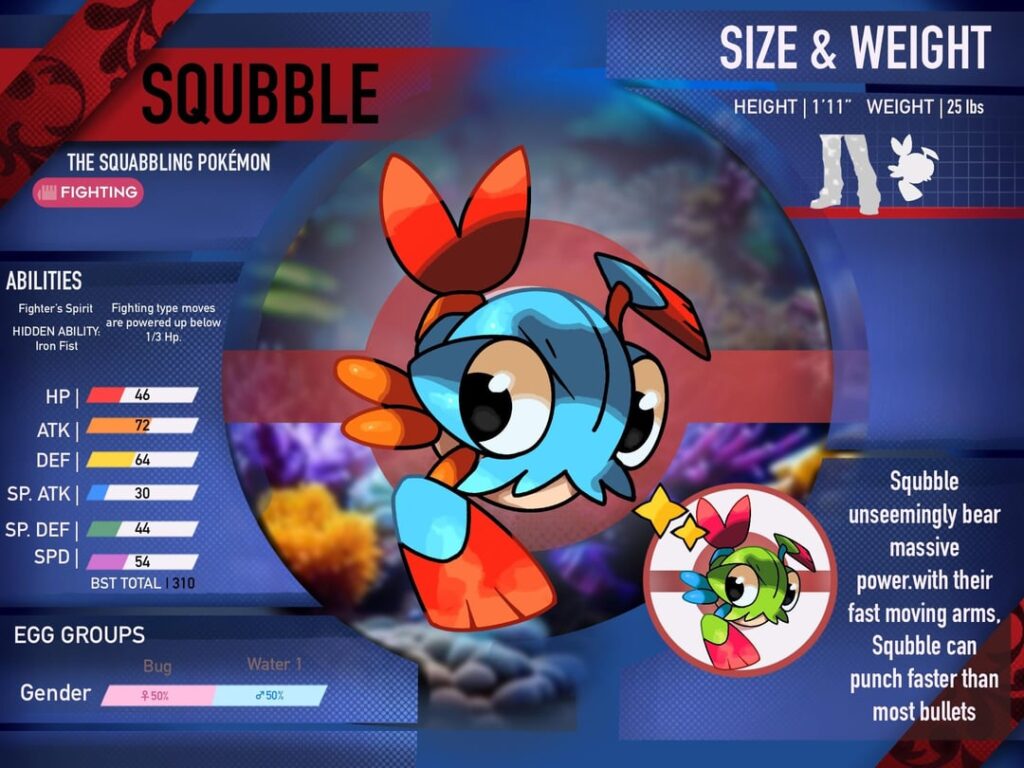 Here’s one of the starter lines from my fully aquatic Fakemon Region