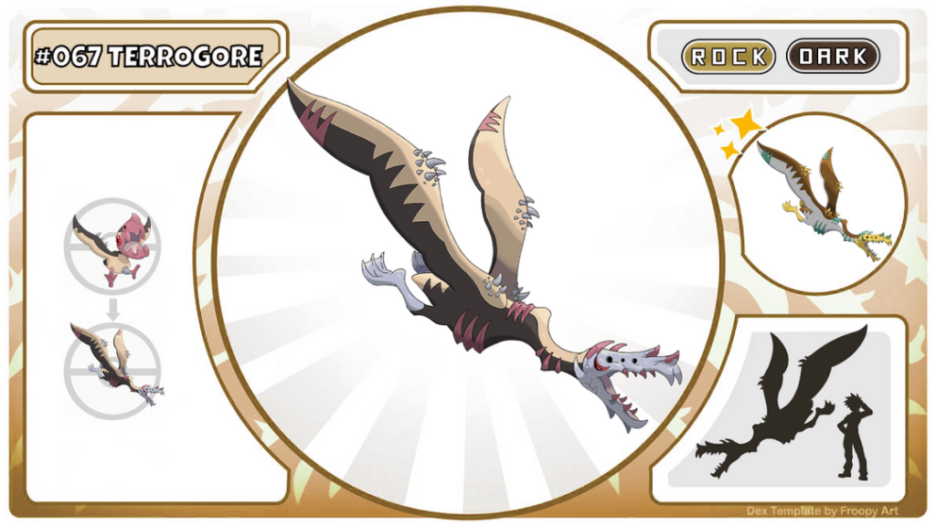 Chilean Pokedex - On the prehistoric desert coast of the A'hue Region, a ruthless predator ruled the skies, attacking its prey with its toothed beak... Terrogore, inspired by the Pelagornis Chilensis, a giant bird that lived in what is today en Bahía Inglesa, Atacama Region