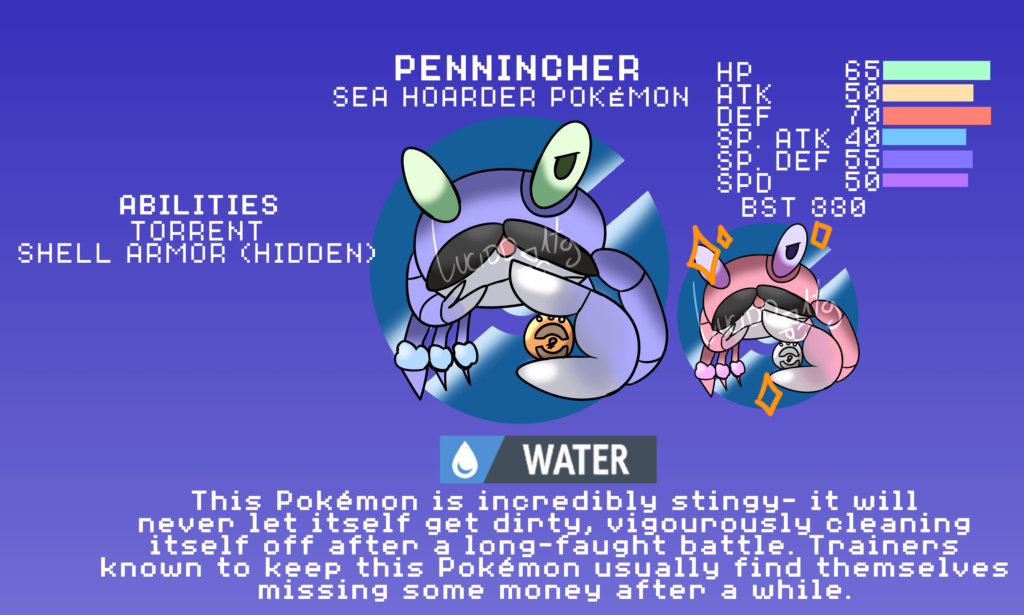 pennincher, the sea horder pokemon and first starter of the Tropp'ae region!