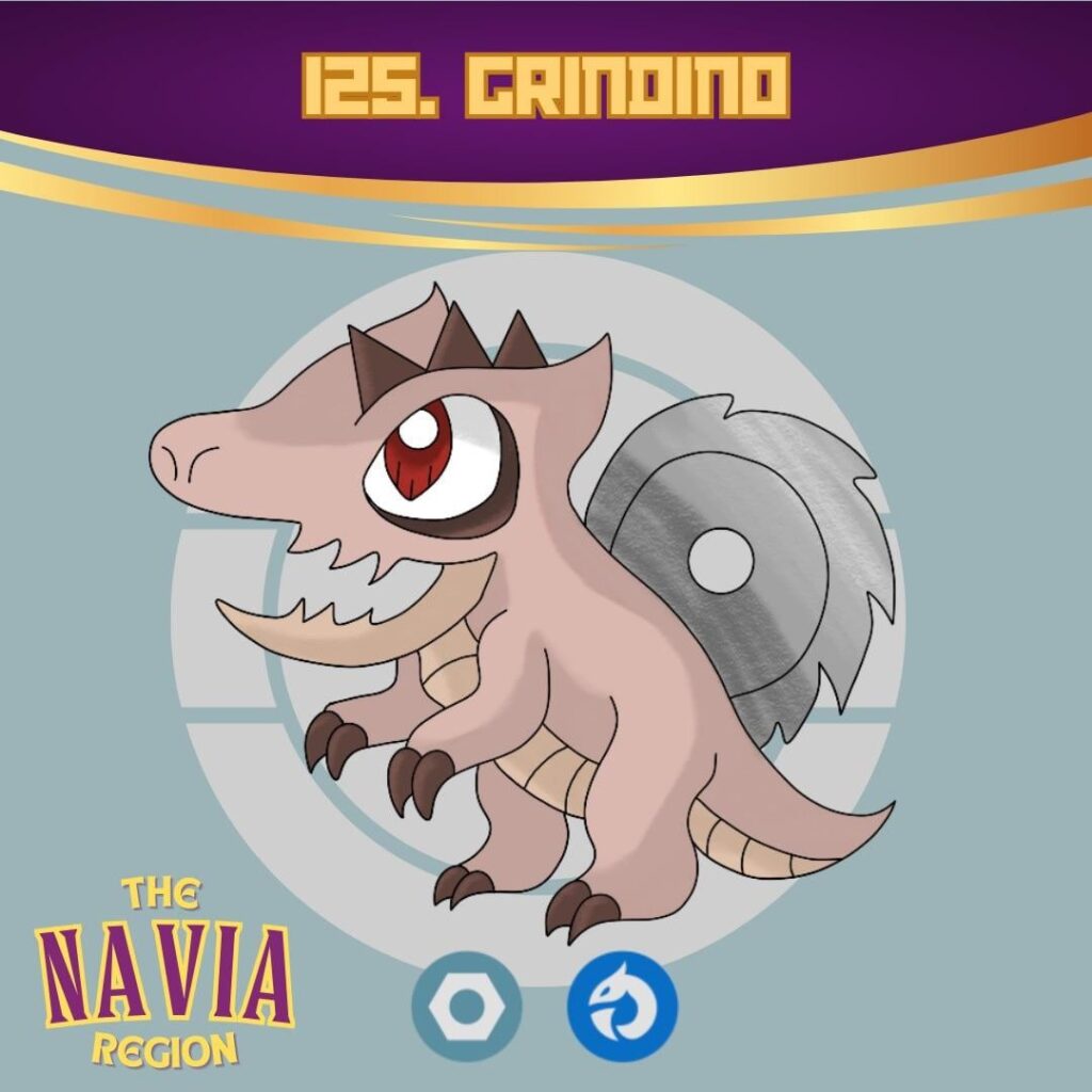 Here are some more Fakemon from my Navia region, including a Spinosaur with an actual saw, a regional Camerupt line and a Convergent Golurk variant! (OC)