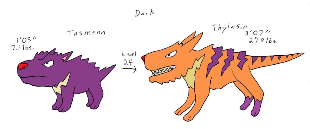 Fakemon based on the Tasmanian devil and the thylacine