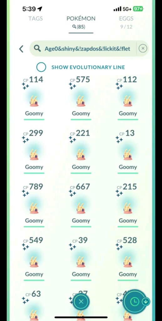Someone in my local group caught 85 shiny goomy for com day