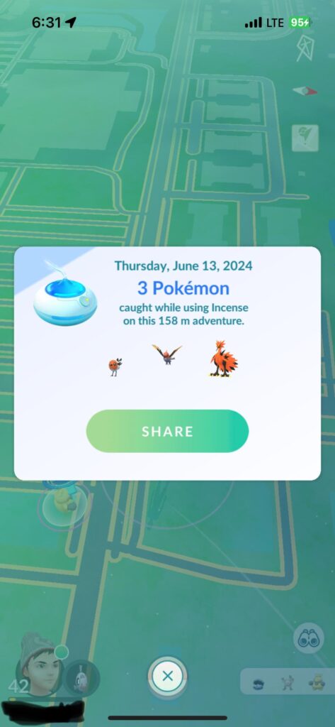 I caught every Pokemon in the Galarian Zapdos evolution line with my incense today