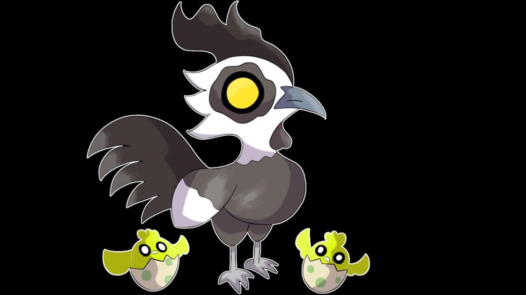 a Fakemon who is a zombie, a chicken fused with a rooster, who commands eggs from which chicks made of salmonella emerge