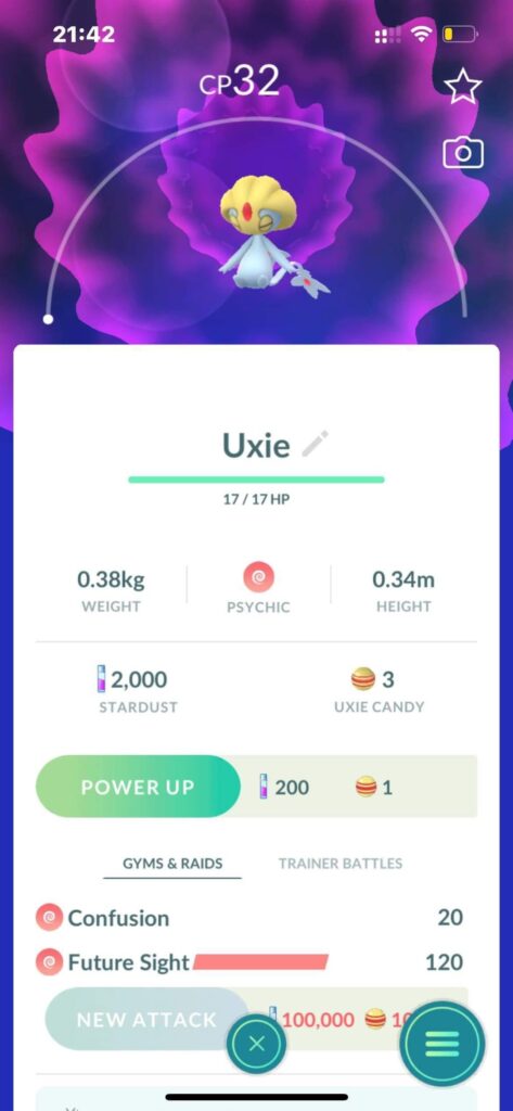 My partners first non-starter Pokémon is a Level 1 Uxie
