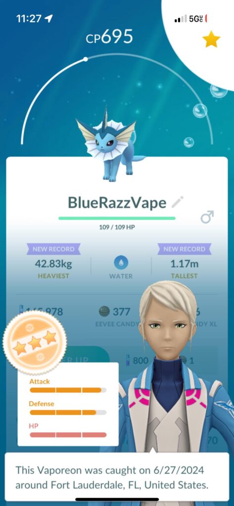 Valid name for 3 star vaporeon?