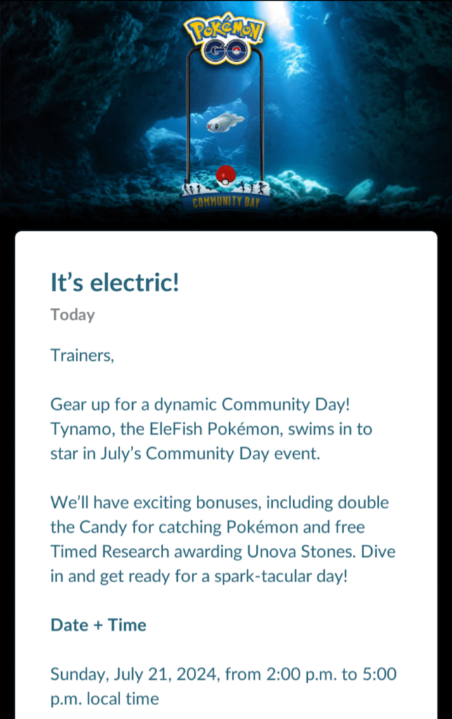 How do feel about our next community day being tynamo?