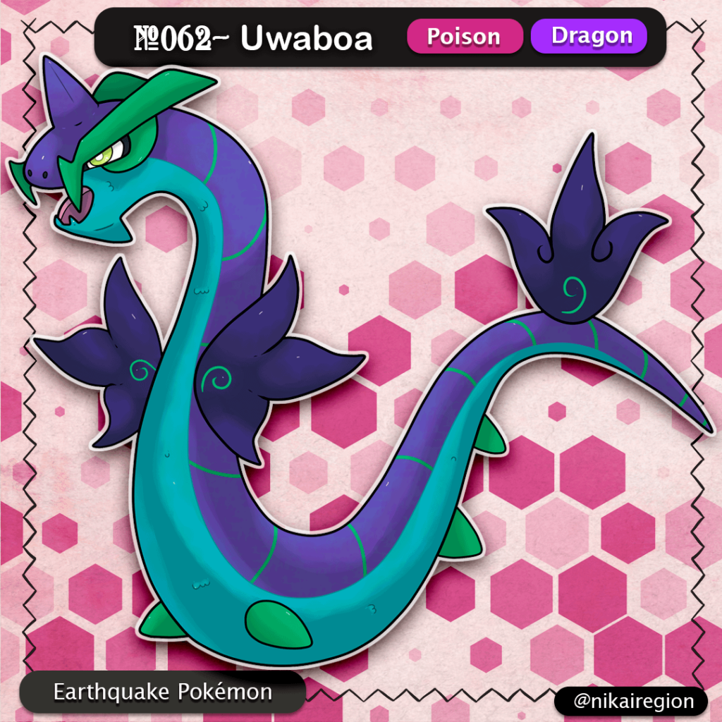 Earthquake Snake Fakemon - Uwabami Pokémon- Poison/Dragon Type - @nikairegion
