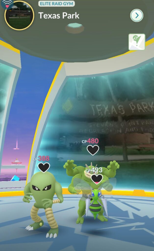 Not all theme gyms are Eevees. Shiny green guys rule.
