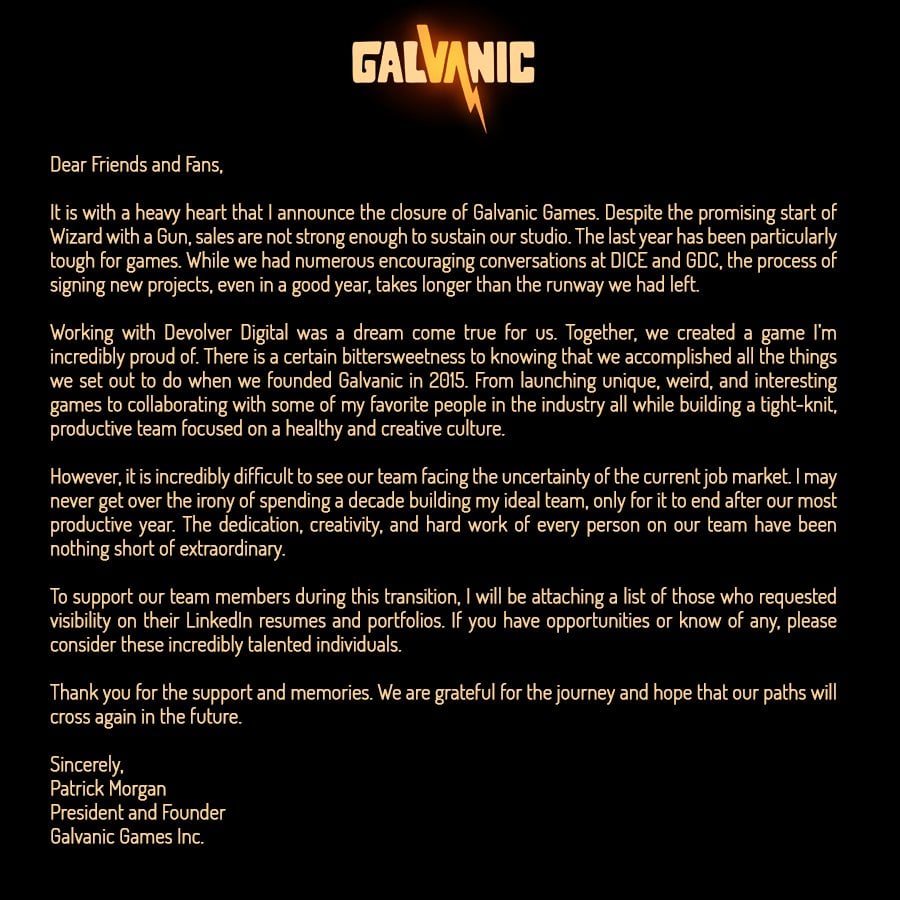 Wizard with a Gun developer Shut Down. Switch port potentially cancelled