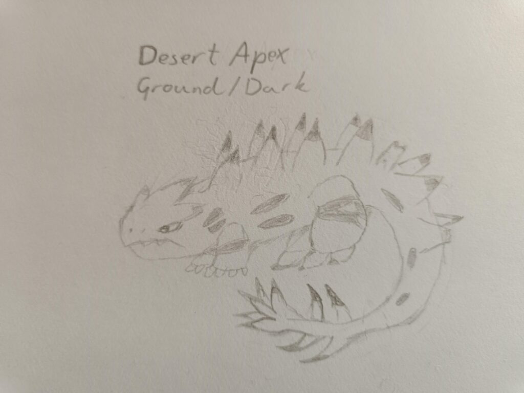 Tried to draw my first fakemon, so here Is my sketch of the past paradox of Tyranitar