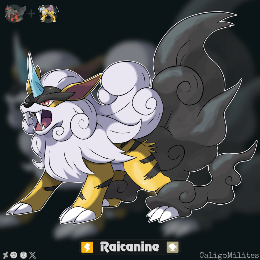 Raikou and Hisuian Arcanine Fusion Pokemon Fakemon
