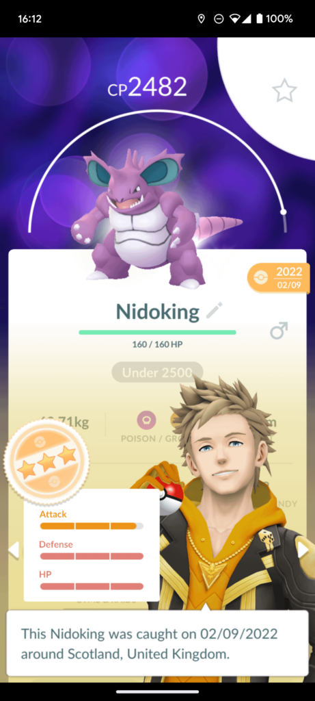 Not too exciting but spent a good few months buddying my nidorino for enough candy to power and evolve and wanted to share :)