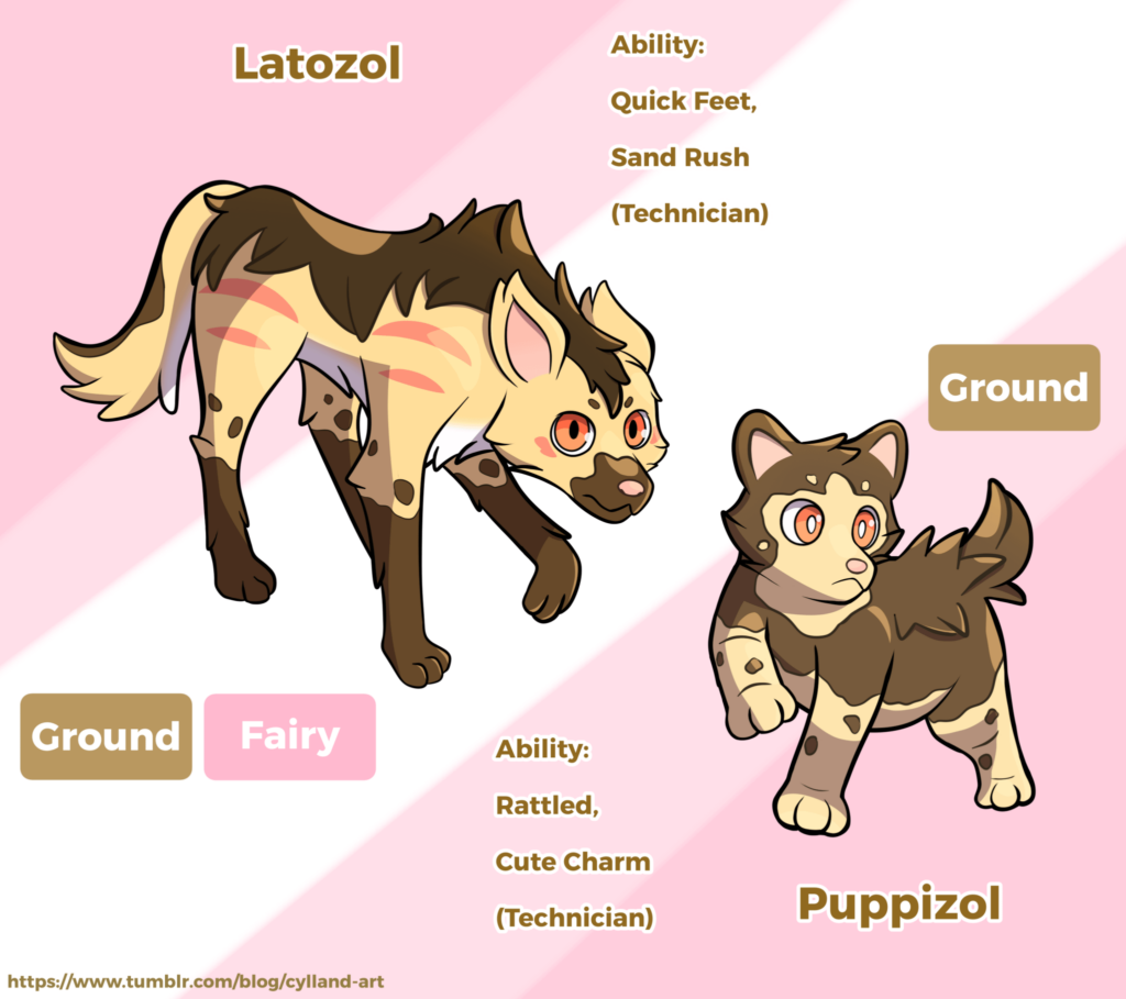 Puppizol and Latozol, Fairy/Ground Evolutionary Line from my Fan Regiom of Amaza!