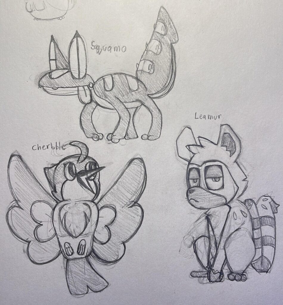 I think I’m finally done with the sketches for my  own Starter Pokémon!