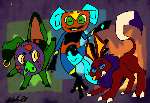 Starters for a Pokemon-like game I'm making OC: Hoglier, Poiskey, & Jakle