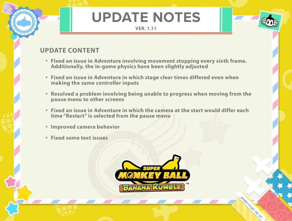 Super Monkey Ball: Banana Rumble Update To Fix Frame Rate Issue