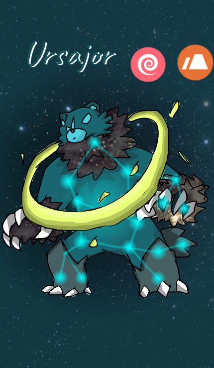Tediursa’s evolution, Ursajor! Inspired by the constellation “Ursa Major”&”Ursa Minor”. The split evo, Ursanor, will be drawn sometime soon.