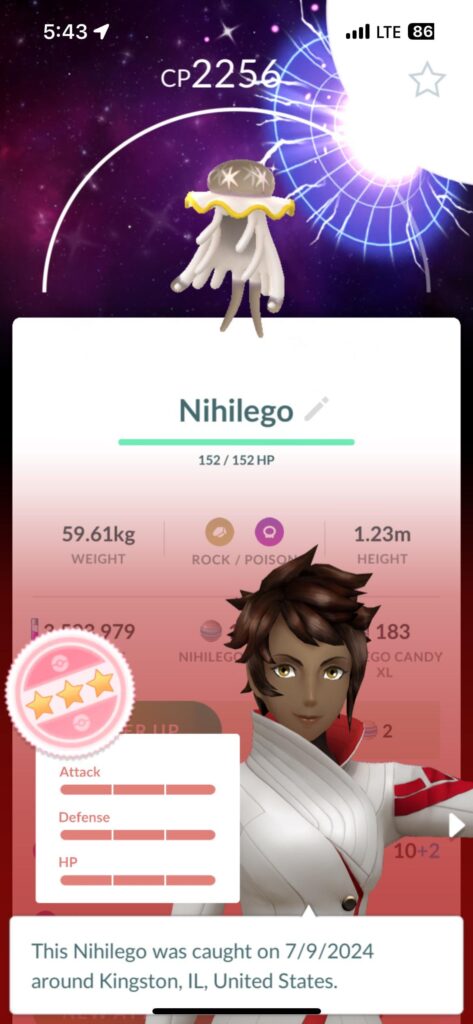 Caught a very rare one today! A Shundo Ultra wormhole BG Nihilego!
