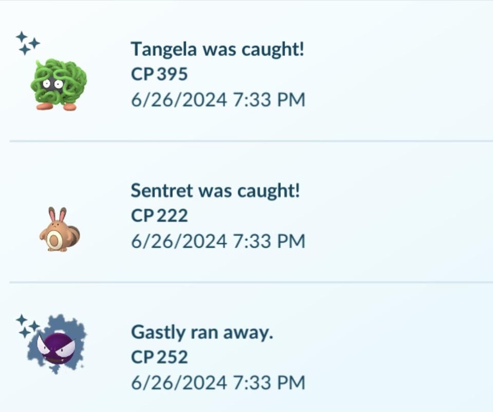 Second time this week my PoGo+ failed a shiny 😭 Hate to see it!! (hey, at least I got that Tangela, though!)