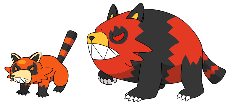Fire-type raccoons that are walking trash incinerators