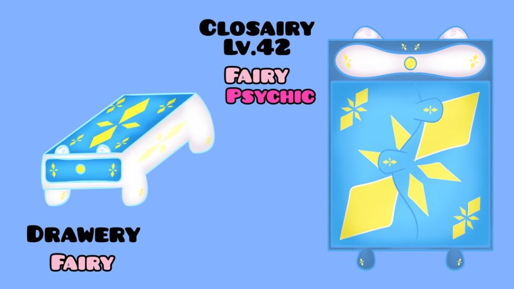 my random fakemon july 2024 : Drawery/Closairy, Sanddipper/Sandstout