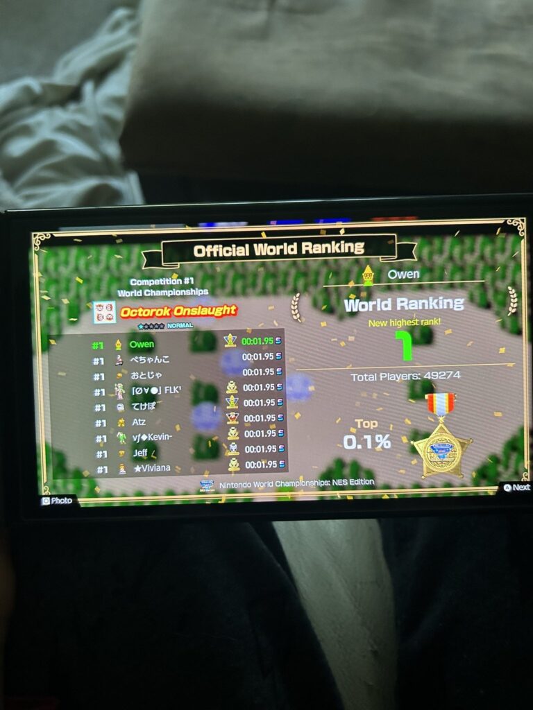My 11 year old son was #1 in the world on a Legend of Zelda speedrun from Nintendo World Championships!