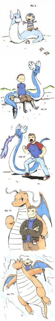 A cute fanart i saw about a trainer growing up with his dratini, link in the description