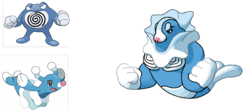 I generated two random Pokemon to Fuse together and got these. I tried my best...
