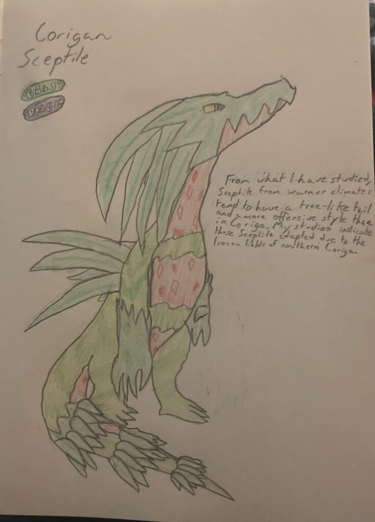 I am in the process of creating a hypothetical Legends Eternatus. Here is the final form of the first starter of the Coriga Region