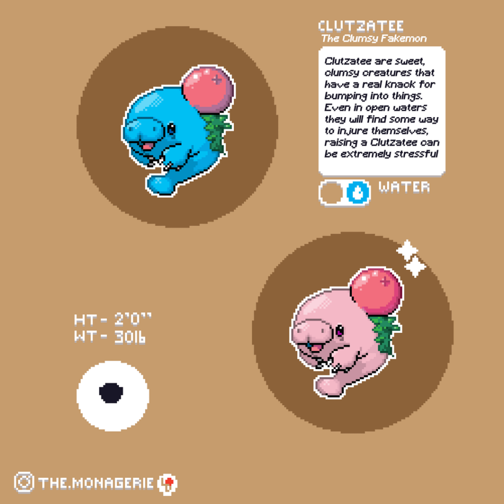 My take on a water starter! Here is Clutzatee and Brawlatee. Final form to follow soon!