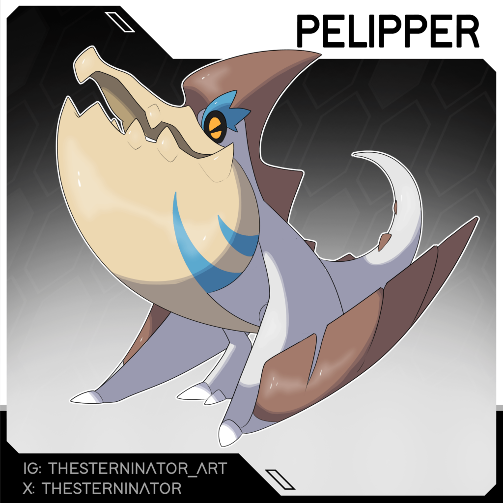 Here's a paradox Pokémon that I did for a commission recently. As a pelipper denier this really turned the tables for me! No paradox name as I left that for the client to decide.