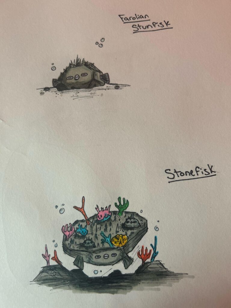 Thoughts on my fakemon regional stunfisk? It’s based off of the rock fish if you couldn’t tell