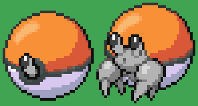 I decided to do my own take on the Pokeball Mimic, in the form of a regional Dwebble! This lil guy can be found hiding all over the place, trying to avoid wild Pokemon, but unfortunately for them, their disguise is attracting trainers!