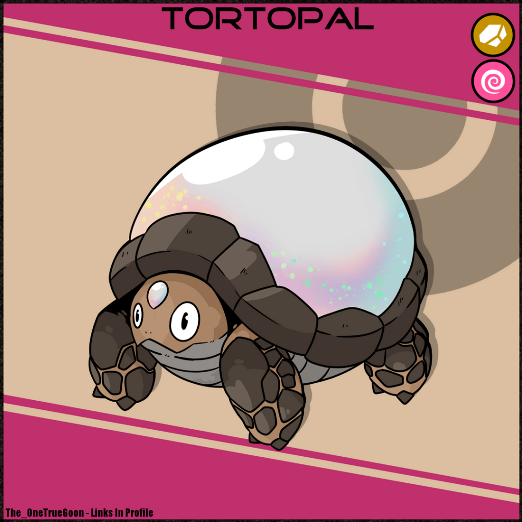 A gemstone tortoise that is the ace of my 2nd gymleader based around the precious stone Opal and the concept of crystal balls with a bit of space mixed in on the second form.